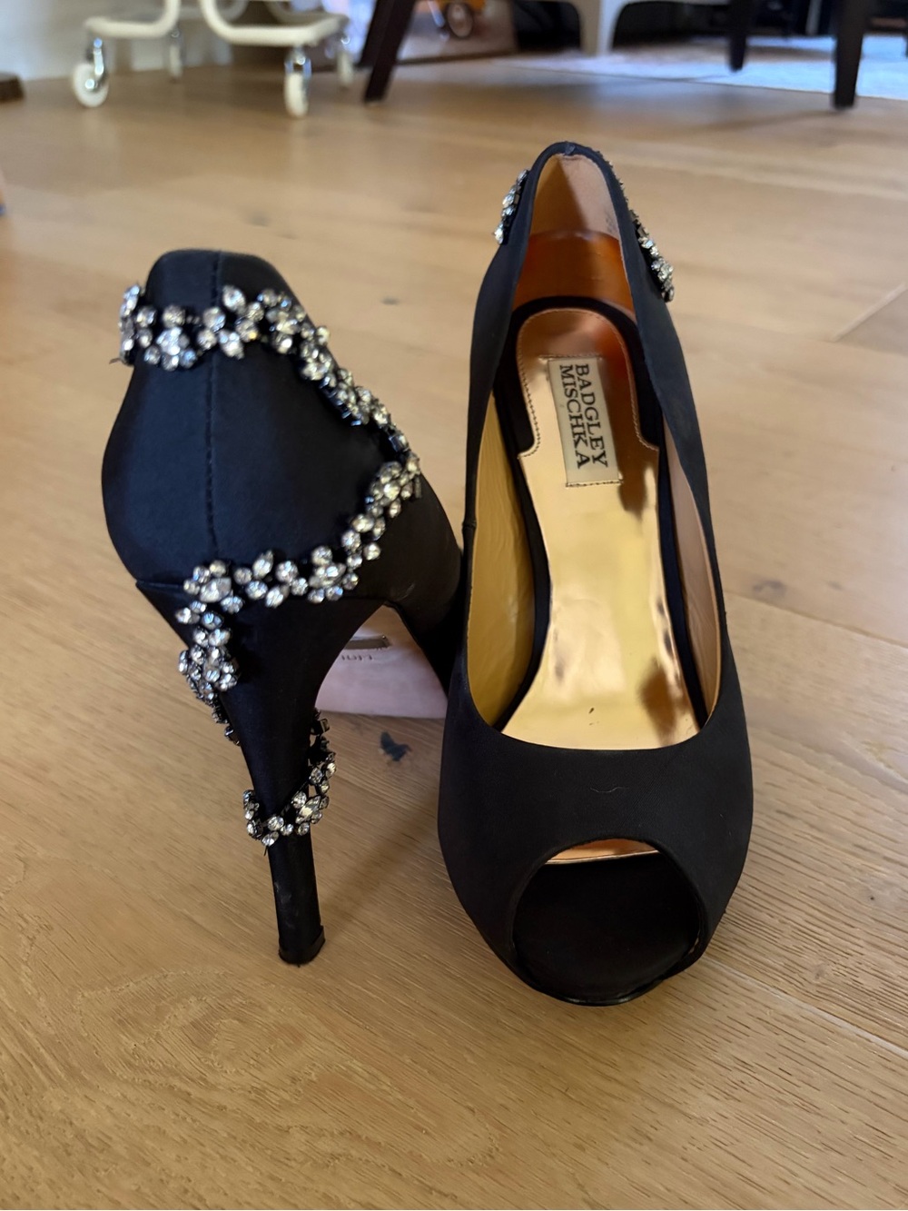 Badgley Mischka Black Embellished Peep-Toe Pumps - size 10